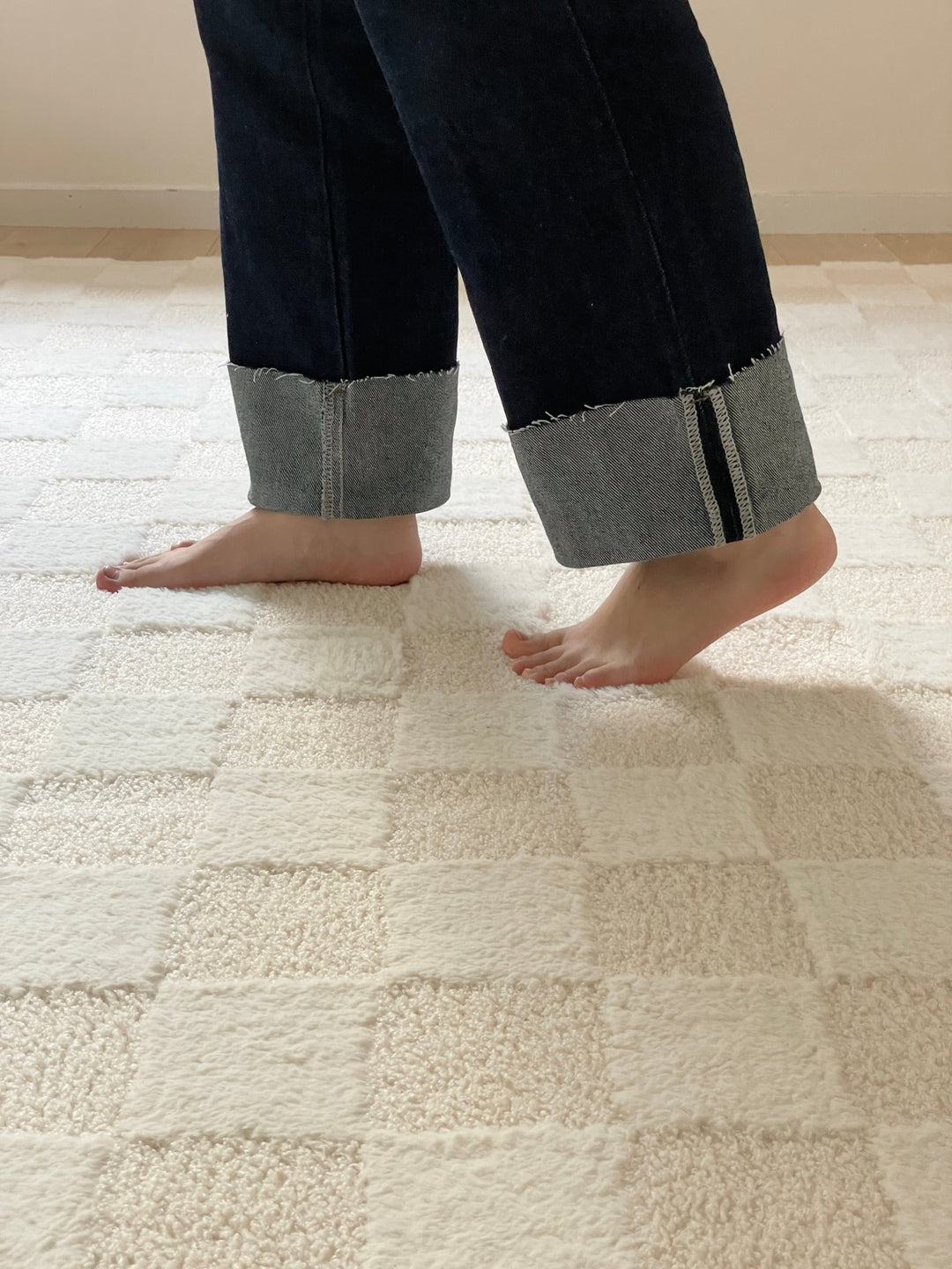 air rug ふわっと軽やか洗えるラグ  クリーム190✖️240センチ 軽くて洗える綿100%キルトラグ『air rug』強力滑り止め ホット