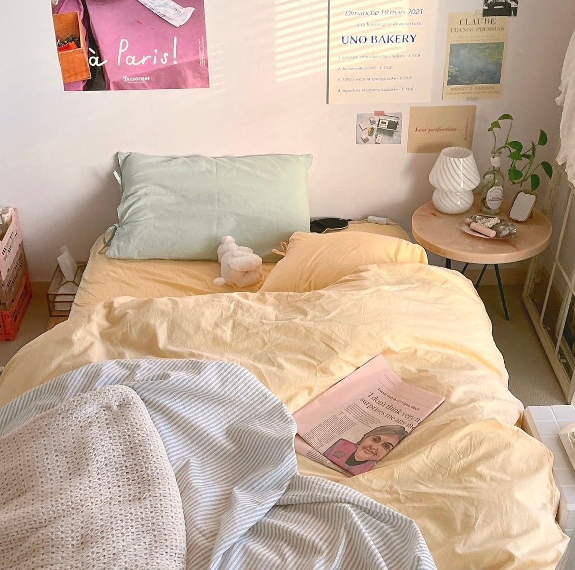 OR-2010-Little Rooms-リボン付き枕カバー｜plain pillow cover -pale color-