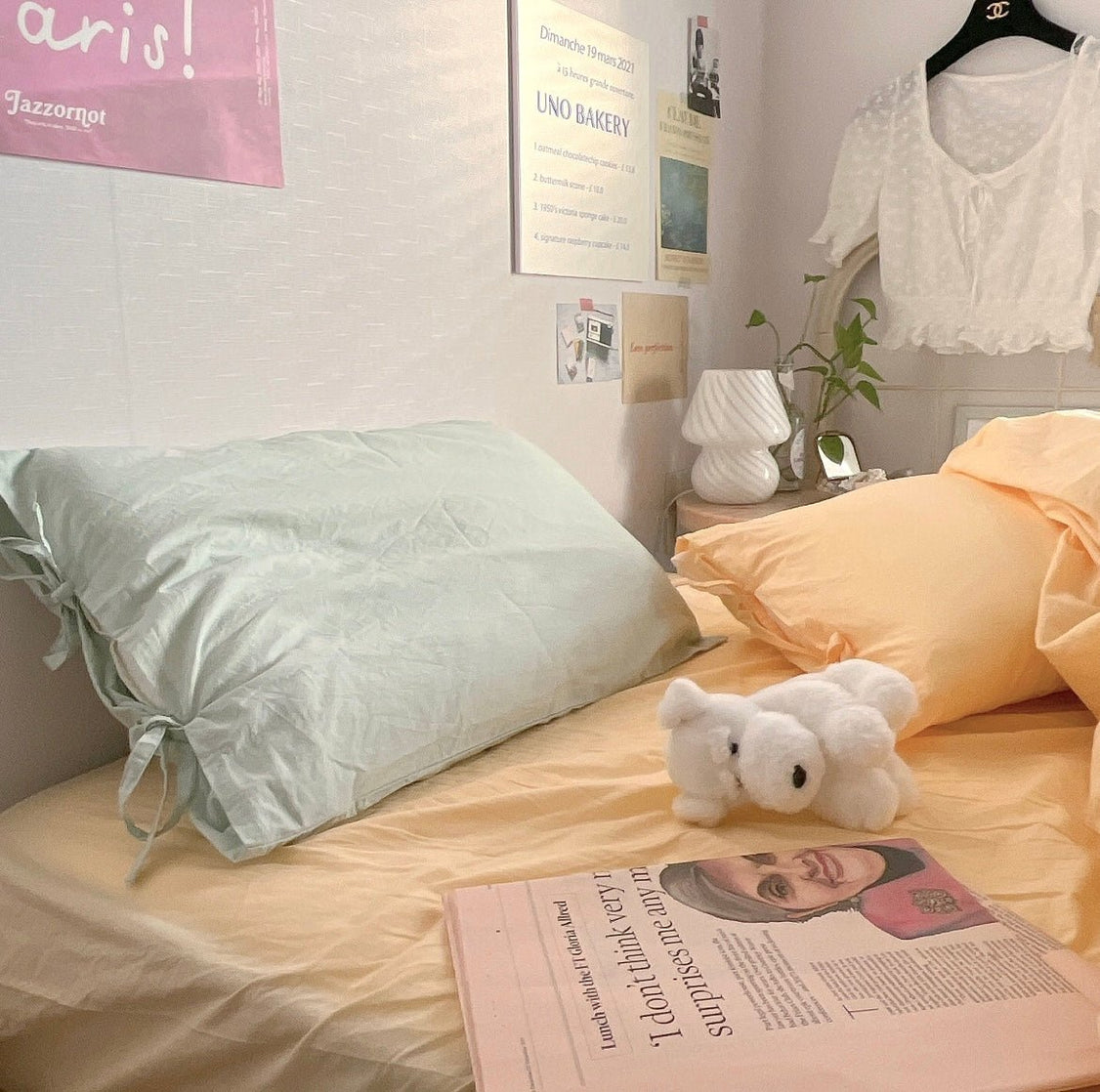 Little Rooms-リボン付き枕カバー｜plain pillow cover -pale color-