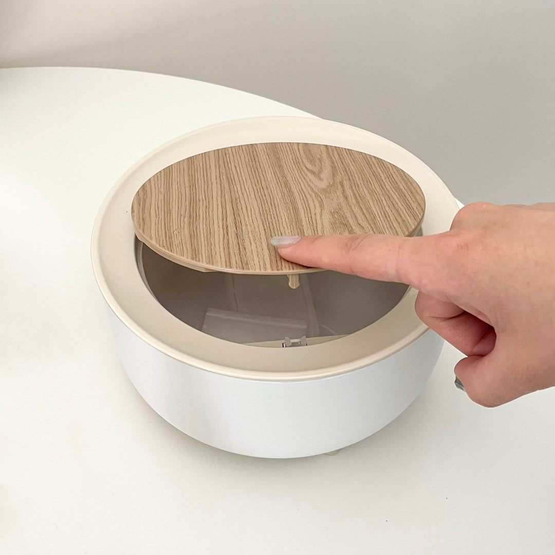 脚付きウッドテーブルダストボックス｜卓上 ごみ箱 蓋付き